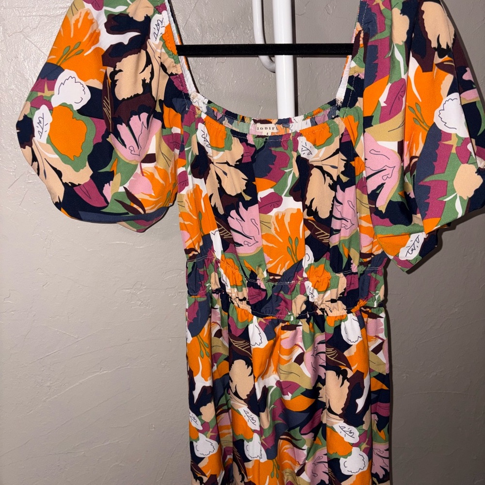 Floral Midi Dress with Puff Sleeves